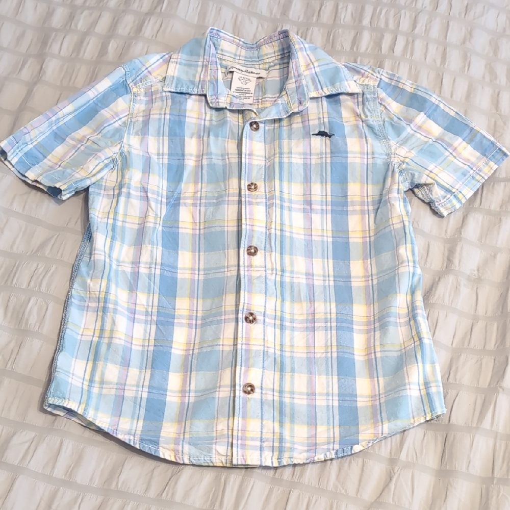 Tommy Bahama Button Front Shirt Checked Boys Size M (7/8) Multicolor